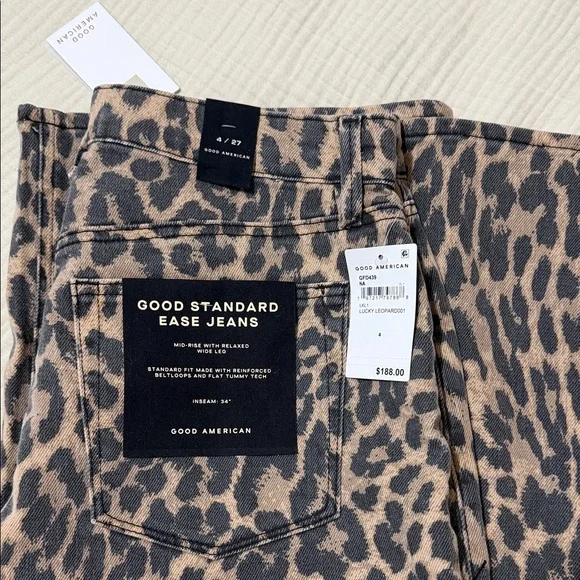 Good American Leopard Print Wide Leg Pants - Tan & Black - Picture 5 of 8